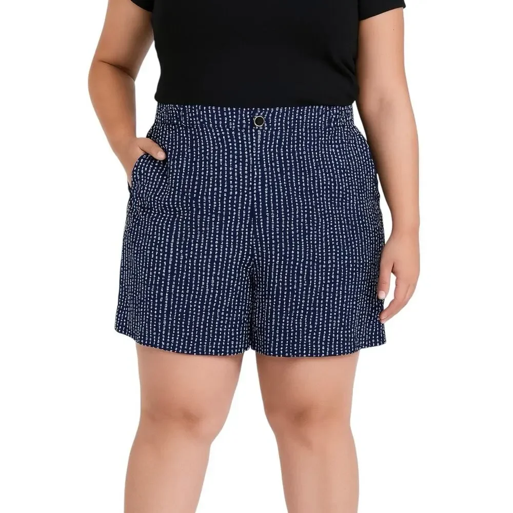 Anthropologie Navy Blue White Polka Dots High Waisted Casual Mini Shorts Size XL